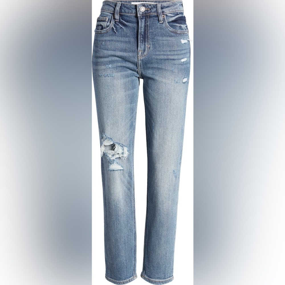 HIDDEN Distressed Flattering High Waist Ankle Straight Leg Faded Wash Jeans 24 - Picture 2 of 12